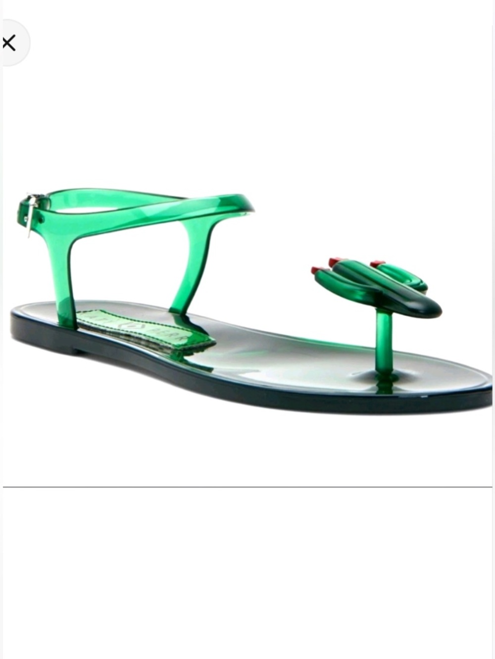 Katy Perry Collections Green Jelly Cactus Sandals with Red Flower Accents - Picture 10 of 12